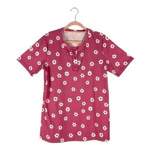 Southern Stitch Floral Button Henley Shirt - Size L